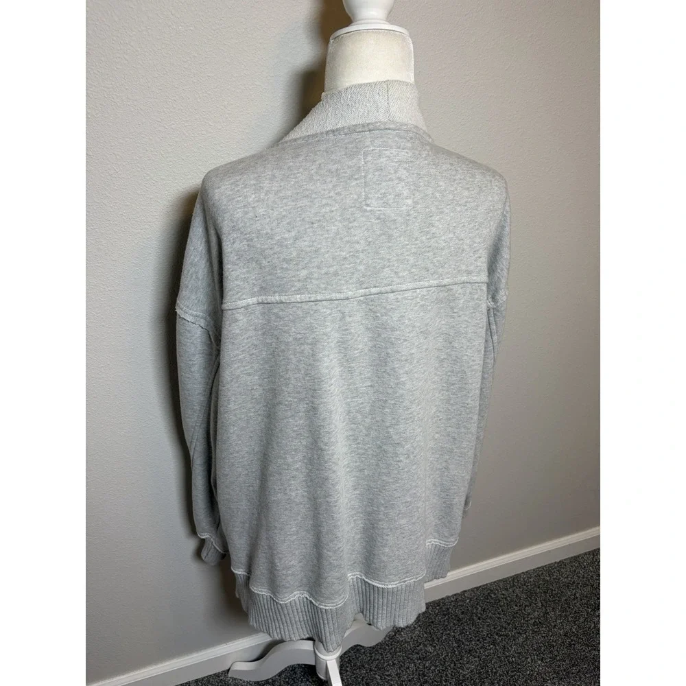 Aerie Boyfriend Button-Up Sweatshirt Cardigan~L~ Heather Gray Relaxed Loungewear - Picture 7 of 15